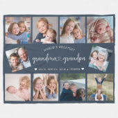 Personalized Grandparents 10 Photo Collage Modern フリースブランケット (正面(横))