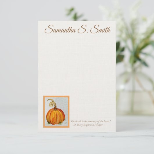 Personalized Gratitude Pumpkin Flat Note Card 招待状 (スタンド正面)