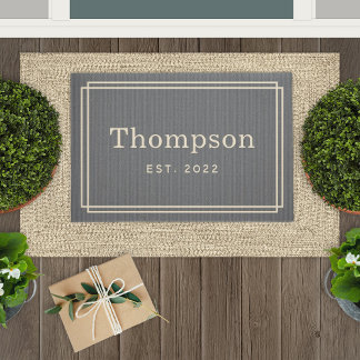 Personalized Gray Beige Family Last Name Monogram ドアマット