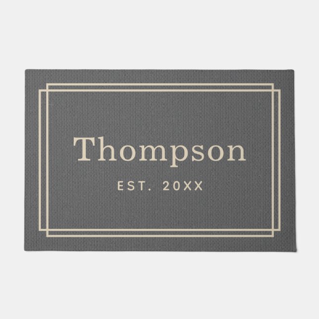 Personalized Gray Beige Family Last Name Monogram ドアマット (正面)