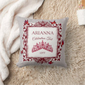 Personalized Gray, Burgundy Red Tiara, Butterfly クッション (ブランケット)