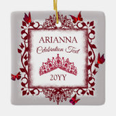 Personalized Gray, Burgundy Red Tiara, Butterfly セラミックオーナメント (正面)