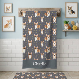 Personalized Gray Corgi Dog バスタオル