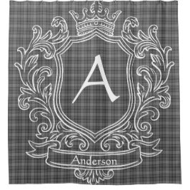 Personalized Gray Tartan Plaid Shower Curtain シャワーカーテン
