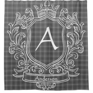 Personalized Gray Tartan Plaid Shower Curtain シャワーカーテン