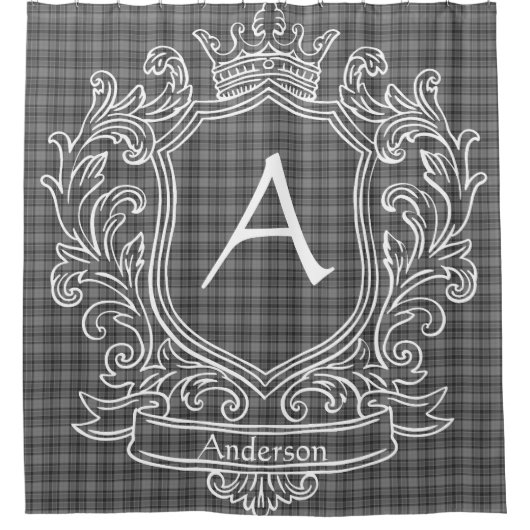 Personalized Gray Tartan Plaid Shower Curtain シャワーカーテン (正面)