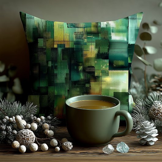 Personalized Green Abstract Name Pillow クッション
