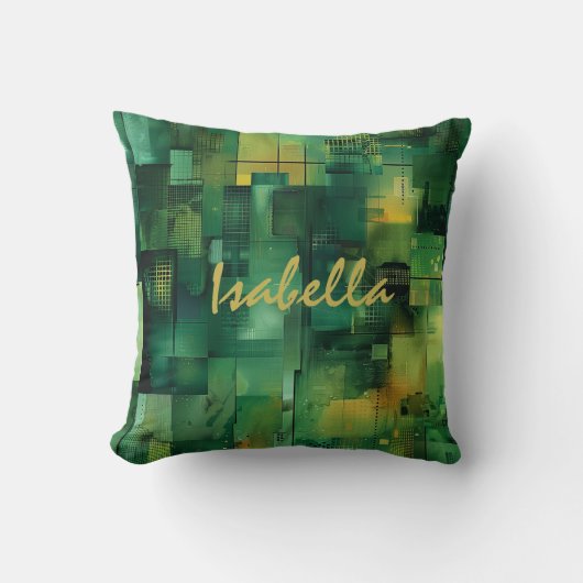 Personalized Green Abstract Name Pillow クッション (正面)