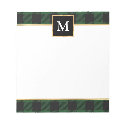 Personalized Green and Black Plaid with Gold ノートパッド (正面)