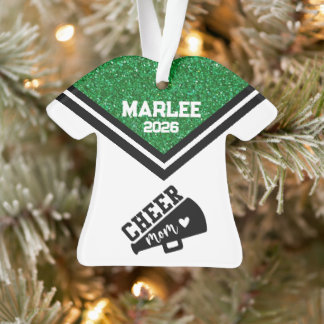 Personalized Green & Black Cheer Mom Ornament  オーナメント