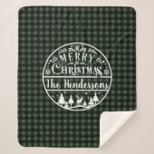 Personalized Green & Black Plaid Merry Christmas シェルパブランケット (正面)