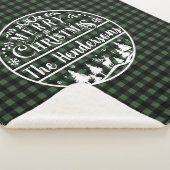 Personalized Green & Black Plaid Merry Christmas シェルパブランケット (3/4)
