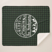 Personalized Green & Black Plaid Merry Christmas シェルパブランケット (正面(横))