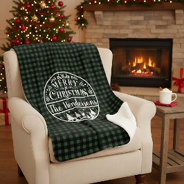 Personalized Green & Black Plaid Merry Christmas シェルパブランケット