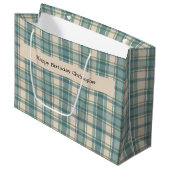 Personalized Green Blue Beige Plaid Men's Birthday ラージペーパーバッグ (正面アングル)
