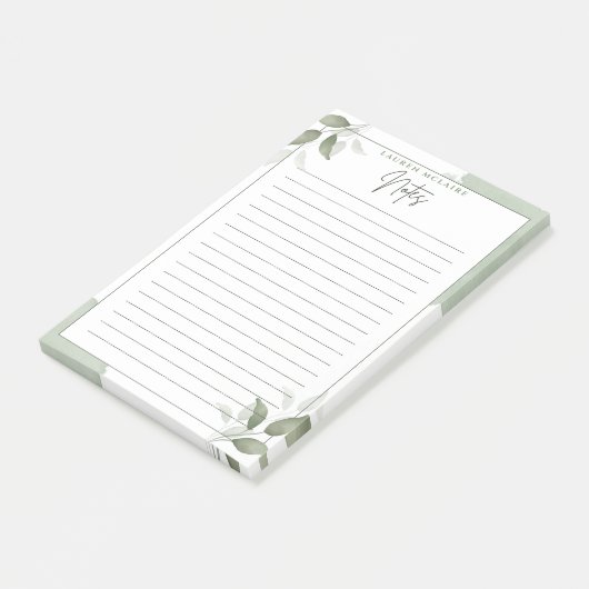 Personalized Green Botanical Lined Post-It® Notes ポストイット (アングル)