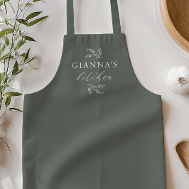 Personalized Green Botanical Your Name's Kitchen エプロン