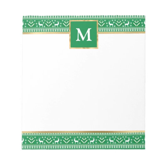 Personalized Green Christmas Fair Isle ノートパッド (正面)