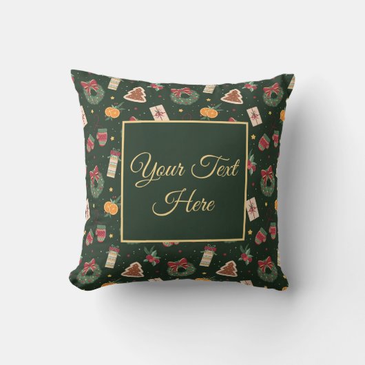 Personalized Green Christmas Throw Pillow  クッション (正面)