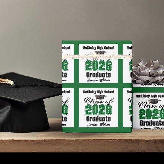 Personalized Green Class of 2026 Graduation ラッピングペーパー