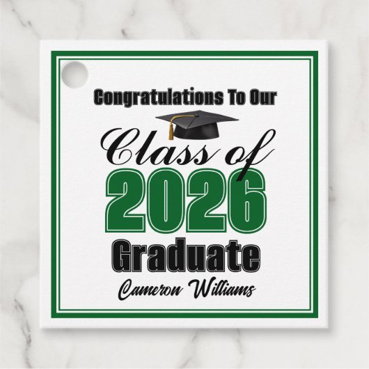 Personalized Green Class of 2026 Graduation Party フェイバータグ (正面)