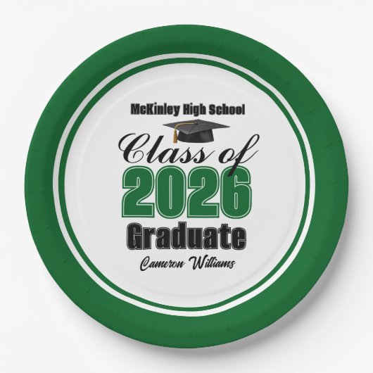 Personalized Green Class of 2026 Graduation Party ペーパープレート (正面)