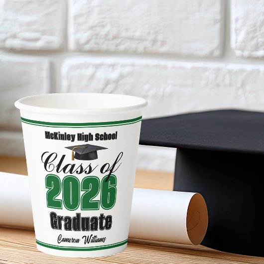 Personalized Green Class of 2026 Graduation Party 紙コップ