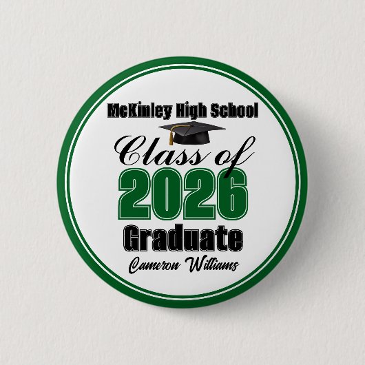 Personalized Green Class of 2026 Graduation Party 缶バッジ (正面)