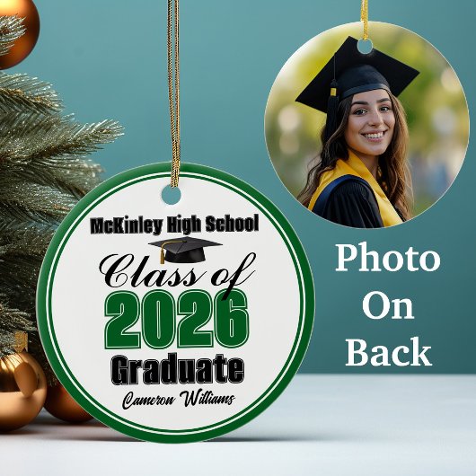 Personalized Green Class of 2026 Graduation Photo セラミックオーナメント