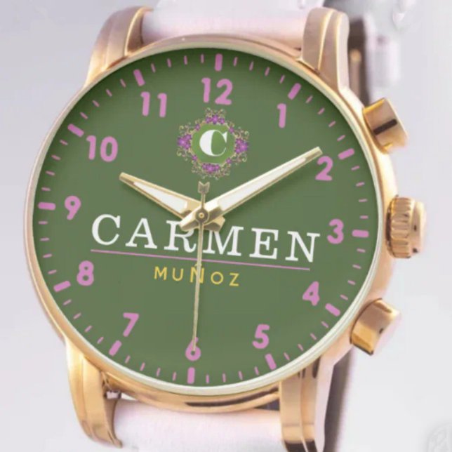 Personalized Green Dial Elegant Custom Name Design 腕時計 (クリエイターアップロード済み)