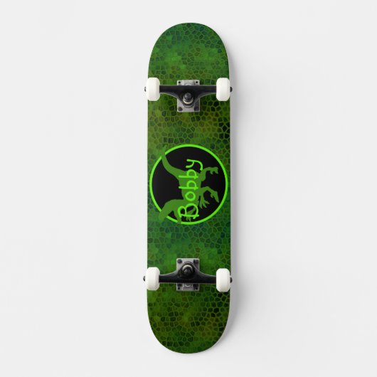Personalized Green Dinosaur Hide スケートボード (正面)