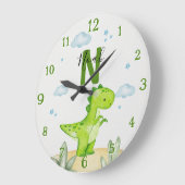 Personalized Green Dinosaur Nursery Large Clock ラージ壁時計 (傾斜)