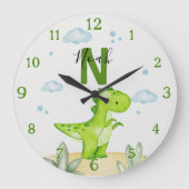 Personalized Green Dinosaur Nursery Large Clock ラージ壁時計 (正面)