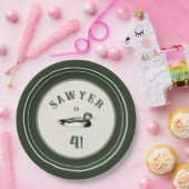Personalized Green Duck Birthday Plates ペーパープレート (パーティー)