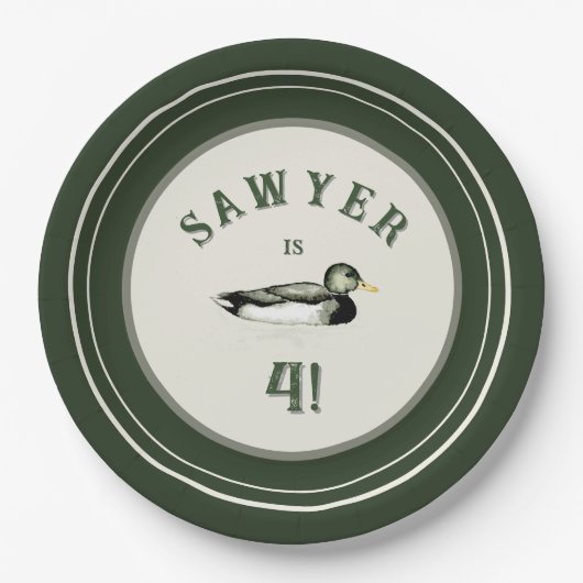 Personalized Green Duck Birthday Plates ペーパープレート (正面)