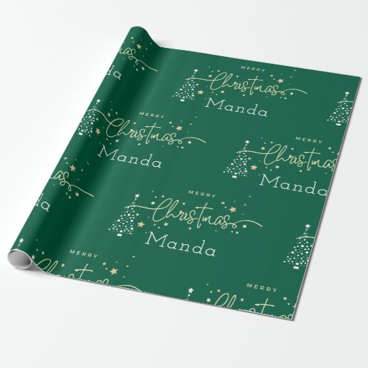 Personalized Green Elegant Script Merry Christmas ラッピングペーパー (アンロールド)