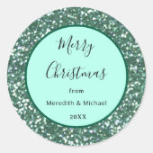 Personalized Green Faux Glitter  ラウンドシール (正面)