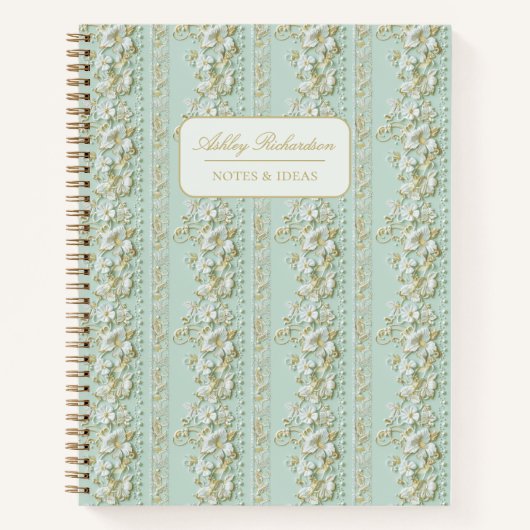 Personalized Green Floral Notebook ノートブック (正面)