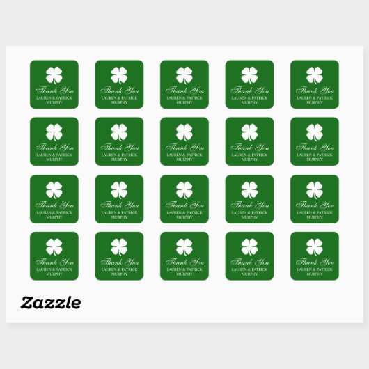 Personalized Green Four Leaf Clover Irish  スクエアシール (シート)