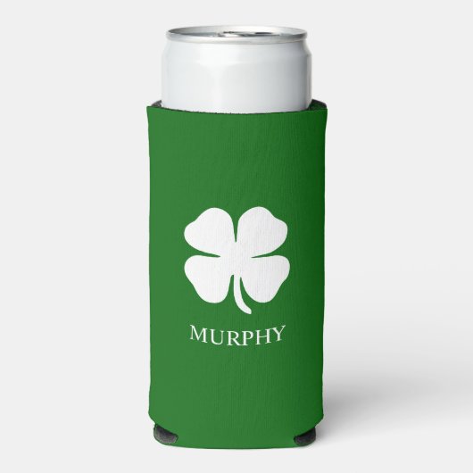 Personalized Green Four Leaf Clover Irish  スリム缶クーラー (Seltzer正面)