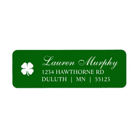 Personalized Green Four Leaf Clover Irish  ラベル (正面)