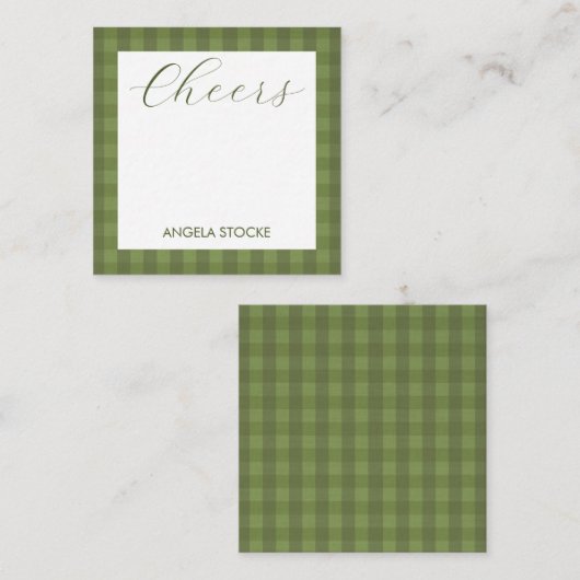 Personalized Green Gingham ノートカード (正面/裏面)