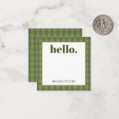 Personalized Green Gingham ノートカード (正面/裏面インサイチュ)
