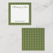 Personalized Green Gingham ノートカード (正面/裏面)