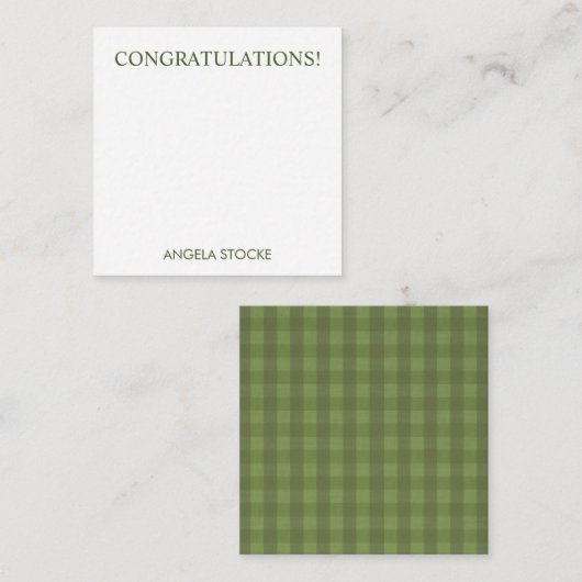 Personalized Green Gingham ノートカード (正面/裏面)