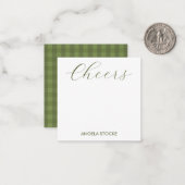 Personalized Green Gingham ノートカード (正面/裏面インサイチュ)