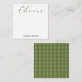 Personalized Green Gingham ノートカード (正面/裏面)