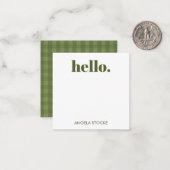 Personalized Green Gingham ノートカード (正面/裏面インサイチュ)