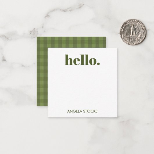 Personalized Green Gingham ノートカード (正面/裏面インサイチュ)