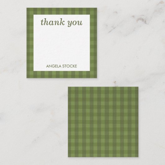 Personalized Green Gingham ノートカード (正面/裏面)